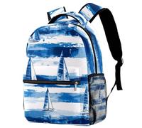 Nautical Sailboats Blue Pattern Backpack for Teen Girls Boys, School Bag for Elementary Middle Students
