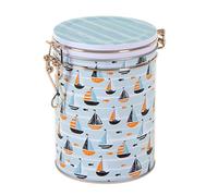 Nautical - Sailing Boats - Round Tea Caddy/Kitchen Storage Tin - Clip Lid - Aqua/Turquoise/White - 200 g - 13 cm