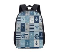 Nautical Sailing Kids Backpack 17 Inch Ship Anchor Starfish Print School Bag for Children Nursery Marine Theme (06)