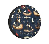 Nautical Sailing Pirate Christmas Single Axle Wheel Covers,Fits Tires Single Buckle For Rvs,Trucks,All Year Round