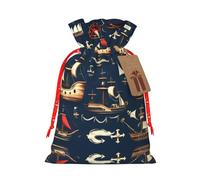 Nautical Sailing Pirate Printing Christmas Bag With Drawstring Closure, 4.7x6.9 In For Christmas Party Birthday Gift Wrapping