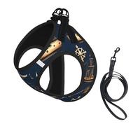 Nautical Sailing Pirate Printing Dog Summer Harness With Leash Set,Adjustable And Reflective Step-In Puppy Pet Vest Harnesses