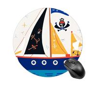 Nautical Sailing Pirate Round Gaming Mouse Pad Non-Slip Rubber Base Mousepad Travel Office Mousepads for Desk Funny Waterproof Computer Mouse Mat Cute Laptop Mouspad 7.8x7.8 Inch