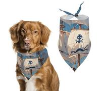 Nautical Sailing Pirate Theme Dog Bandanas for Feeding Grooming, Triangle Pet Bibs for Cats & Dogs Washable Fashion Pets Scarf for Party Travel 27.6 X 11.8 Inch