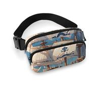 Nautical Sailing Pirate Theme Fanny Pack for Women Men Waist Bag Belt Bag Adjustable Casual Bag for Travel Sports Hiking, white, 7.9x5.1inches