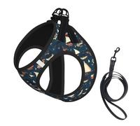 Nautical Sailing Pirate Theme Print Reflective Pet Leash Vest For Small Dogs & Cats, Adjustable Outdoor Walking Hiking Vest