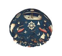 Nautical Sailing Pirate Theme Print Reusable Shower Caps For Women, DoubleHair Cap,Adult Hair Cap For All Hair