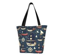 Nautical Sailing Pirate Theme Print Tote Bag For Women, Reusable Large Ladies Shoulder Bag Large Capacity Shopping Totes Fasion Handbag For Office, Shopping, Travel