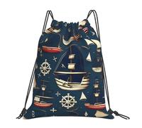 Nautical Sailing Pirate Theme Print Women Men String Backpack Lightweight Drawstring Bag Adjustable Drawstring Backpack For Swim Gym Sports