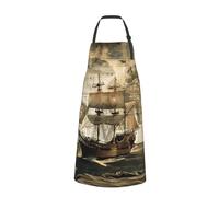 Nautical Sailing Pirate Theme Printed Chef Apron for Men Women Adjustable Bib Apron Funny Cooking Aprons with Pockets