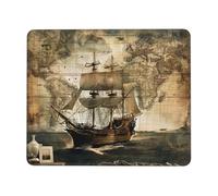 Nautical Sailing Pirate Theme Printed Gaming Mouse Pad 8x7.6 Inches, Non-Slip Rubber Base Laptop Mousepad Desk Mat with Stitched Edges for Gamer, Office, Home