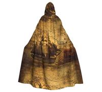 Nautical Sailing Pirate Theme Printing Vampire Halloween Hooded Cloak (57.8 Inches Length), Comfortable Large Hood Ideal For Cosplay