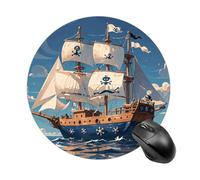 Nautical Sailing Pirate Theme Round Mouse Pad 7.8 Inch, Portable Gaming Mouse Mat with Non-Slip Rubber Base & Smooth Surface, Waterproof Mousepad for PC, Laptop, Computer, Office, Home