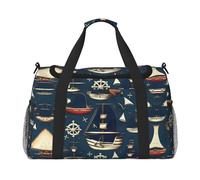 Nautical Sailing Pirate Theme Travel Duffel Bag with Zippers and Handles, Big Foldable Duffle Bag for Family Vacations