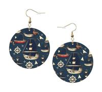 Nautical Sailing Pirate Theme Trendy Leather Earrings For Women Dangle 1 Pair Lightweight Printed Piercing Earrings Jewelry Gifts For Women Girls