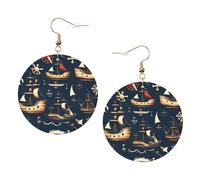 Nautical Sailing Pirate Trendy Leather Earrings For Women Dangle 1 Pair Lightweight Printed Piercing Earrings Jewelry Gifts For Women Girls