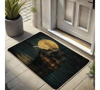 Nautical Sailing Ship Doormat, Moonlit Ocean Scene Welcome Mat for Outdoor & Indoor Entrance Coastal Decor, Waterproof Non-Slip Dust Absorbent Front Door Mat, Easy Clean 29x17 Inch