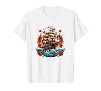 Nautical Sailing Ship Tattoo | American Traditional Tattoo T-Shirt, Men, White, Large