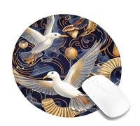 Nautical Seagull Design Mouse Pad, Elegant Blue and Gold Seaside Art Mousepad, Rubber Non-Slip Washable Gaming Pad for Home and Office Use Round 8x8 Inch