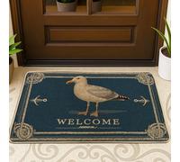 Nautical Seagull Doormat, Blue Coastal Welcome Mat for Outdoor & Indoor Entryway Beach Decor, Non-Slip Waterproof Dust-Resistant Front Door Mats, Easy Clean 29x17 Inch