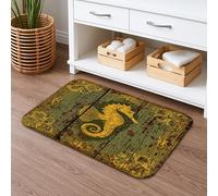 Nautical Seahorses Bath Mat, Rustic Ocean Inspired Decor Non Slip Shower Mat, Summer Coastal Memory Foam Washable Rugs for Bathroom Toilet Restroom Decorative 16x24 Inch