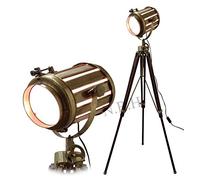 Nautical Searchlight Spotlight Tripod Floor Lamp Replica with Wooden Stand Home Offices, or Creative Studios, Cozy Reading Corners.