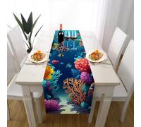 Nautical Seaweed Table Runner Ocean Coral Reef Table Cover, Cotton Linen Dining Decor Tropical Fish Table Mat Indoor Outdoor Party Supply 30x120 cm