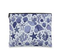 Nautical Shell Makeup Bag, Cartoon Ocean Creatures Cosmetic Travel Pouch for Women, Portable Canvas Zipper Organizer, Summer Beach Toiletry Bag, Blue, 7x9 Inch, Shell
