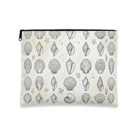 Nautical Shell Makeup Bag, Vintage Coastal Cosmetic Travel Pouch for Women, Portable Small Canvas Zipper Organizer, Summer Beach Toiletry Bag, Beige, 7x9 Inch, Shells