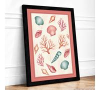 Nautical Shells and Coral Coastal Framed Wall Art Print A1 (84.1×59.4cm) Black, Wall Decor for Living Room, Bedroom, Office & Home, Ready to Hang, Art Gift
