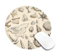 Nautical Shells Mouse Pad, Vintage Marine Elements Non-Slip Gaming Mousepad, Coastal Decor for Home and Office Computer, Laptop, Perfect for Summer Round 8x8 Inch