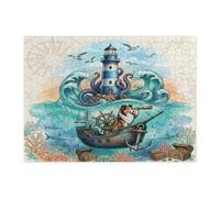 Nautical Shetland Sheepdog Dog Ocean Jigsaw Puzzles for Adults 500 Piece, Summer Sea Lighthouse Wooden Printed Puzzles, Underwater Pattern Decor for Home Entertainment