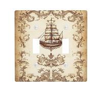 Nautical Ship Light Switch Cover Plate/Outlet Covers, Vintage Brown Maritime Design for Home Decor, Thermoplastic Wall Plates, Standard Size Double Toggle