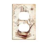 Nautical Ship Light Switch Cover Plate/Outlet Covers, Vintage Brown Sailing Boat for Home Decor, Thermoplastic Wall Plates, Standard Size Single Duplex Outlet