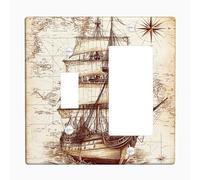 Nautical Ship Light Switch Cover Plate/Outlet Covers, Vintage Brown Sailing Boat for Home Decor, Thermoplastic Wall Plates, Standard Size Toggle Rocker