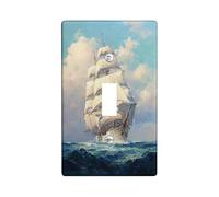 Nautical Ship Light Switch Cover Plates/Outlet Covers, Artwork Inspired by Sea Adventures, Classic Marine Style for Home Decor, Thermoplastic Wall Plates, Standard Size Single Toggle