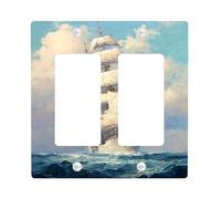 Nautical Ship Light Switch Cover Plates/Outlet Covers, Artwork Inspired by Sea Adventures, Classic Marine Style for Home Decor, Thermoplastic Wall Plates, Standard Size Double Rocker