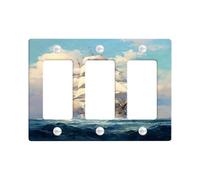 Nautical Ship Light Switch Cover Plates/Outlet Covers, Artwork Inspired by Sea Adventures, Classic Marine Style for Home Decor, Thermoplastic Wall Plates, Standard Size 3 Gang Wall Plate