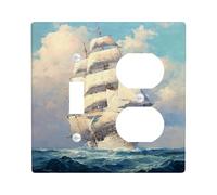 Nautical Ship Light Switch Cover Plates/Outlet Covers, Artwork Inspired by Sea Adventures, Classic Marine Style for Home Decor, Thermoplastic Wall Plates, Standard Size Toggle Duplex