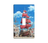 Nautical Ship Light Switch Cover Plates/Outlet Covers, Red Sails for Coastal Decor, Thermoplastic Wall Plates, Standard Size Single Toggle