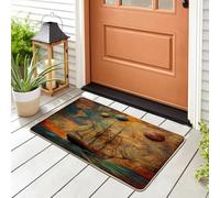 Nautical Ship World Map Front Black Door Mat Outside Inside Entrance 29 * 17, Psychedelic Fantasy Boat Outdoor Indoor Washable Doormat, Small Colorful Classroom Patio Garage Shoes Off Doormat