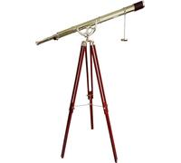 Nautical Single Barrel Shiny Brass Telescope Maritime Telescope Wooden Tripod Stand Adjustable Wooden Stand Vintage Floor Standing