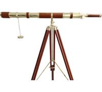 Nautical Single Barrel Telescope Arc Brown Leather Antique Floor Standing Wooden Brown Tripod Shiny Brass