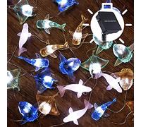 Nautical Solar Lights for Outside Sea Fish Outdoor Garden Decor Marine Fairy Garden Light Waterproof Whale Shark Mola Manta Ocean Solar Outdoor Decorative String Lights 14ft 40LED Patio Yard Decor