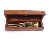 Nautical Solid Brass & Copper Boatswain 5" Whistle Chain with Rosewood Box a