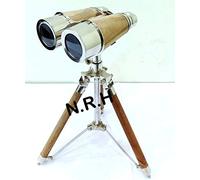 Nautical Spy Glass Binoculars With Wooden Table Tripod Stand