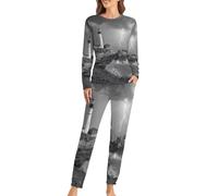 Nautical Storm Lighthouse Women's Soft Pajama Set Long Sleeve Fall Sleepwear Comfy Printed Lounge Sets with Pocket