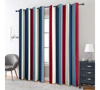 Nautical Striped Blackout Curtains, 72 Drop, Blue Red Stripe Printed Curtains for Living Room, Bedroom, Eyelet Drapes for Window Home Decor, 46x72 Inch 2 Panels (1K7-2)