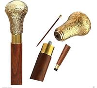 Nautical Style Designer Brass Handle Brown Wooden Walking Cane Stick