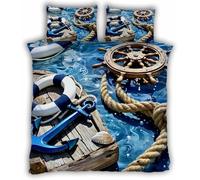Nautical Style Super King Size Duvet Cover Sets Anchors and Ship's Rudders Bedding Set 3D Print Soft Microfiber Quilt Covers 260x220 cm with Zipper Closure and 2 Pillowcases 50x75 cm for Adults L.3547
